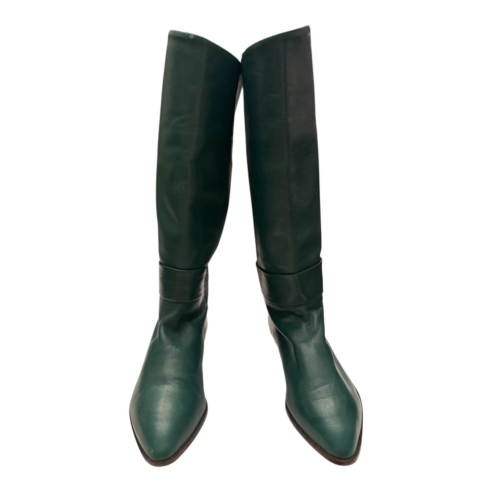 Vintage Bandolino Green Leather Knee High Boots Women 7M Made Italy Pointed Toe